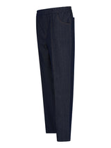 Marineblaue Freizeithose mit elastischem Bund und Taschen.