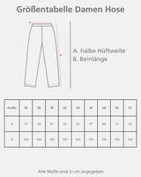 Eine Größentabelle für Damenhosen.