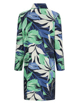 Tropisches Blattmuster Langarm-Shirtkleid in Marineblau, Grün und Weiß.