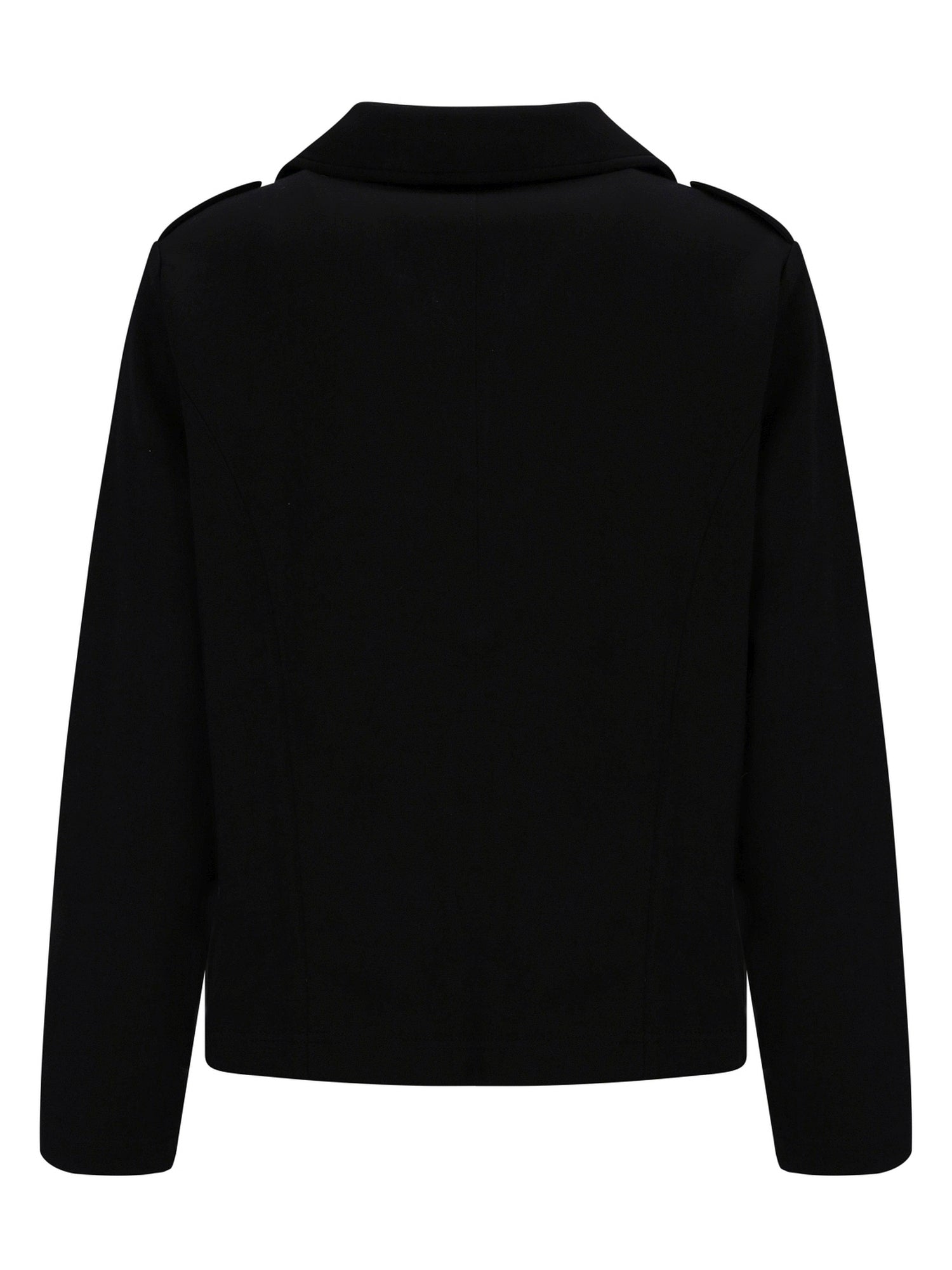 Schwarzer Rollkragenpullover mit Reißverschlussdetails an den Schultern.