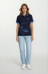 Marineblaues Polopique EL POLISTA Polohemd mit hellblauem Reitpferde-Stickerei