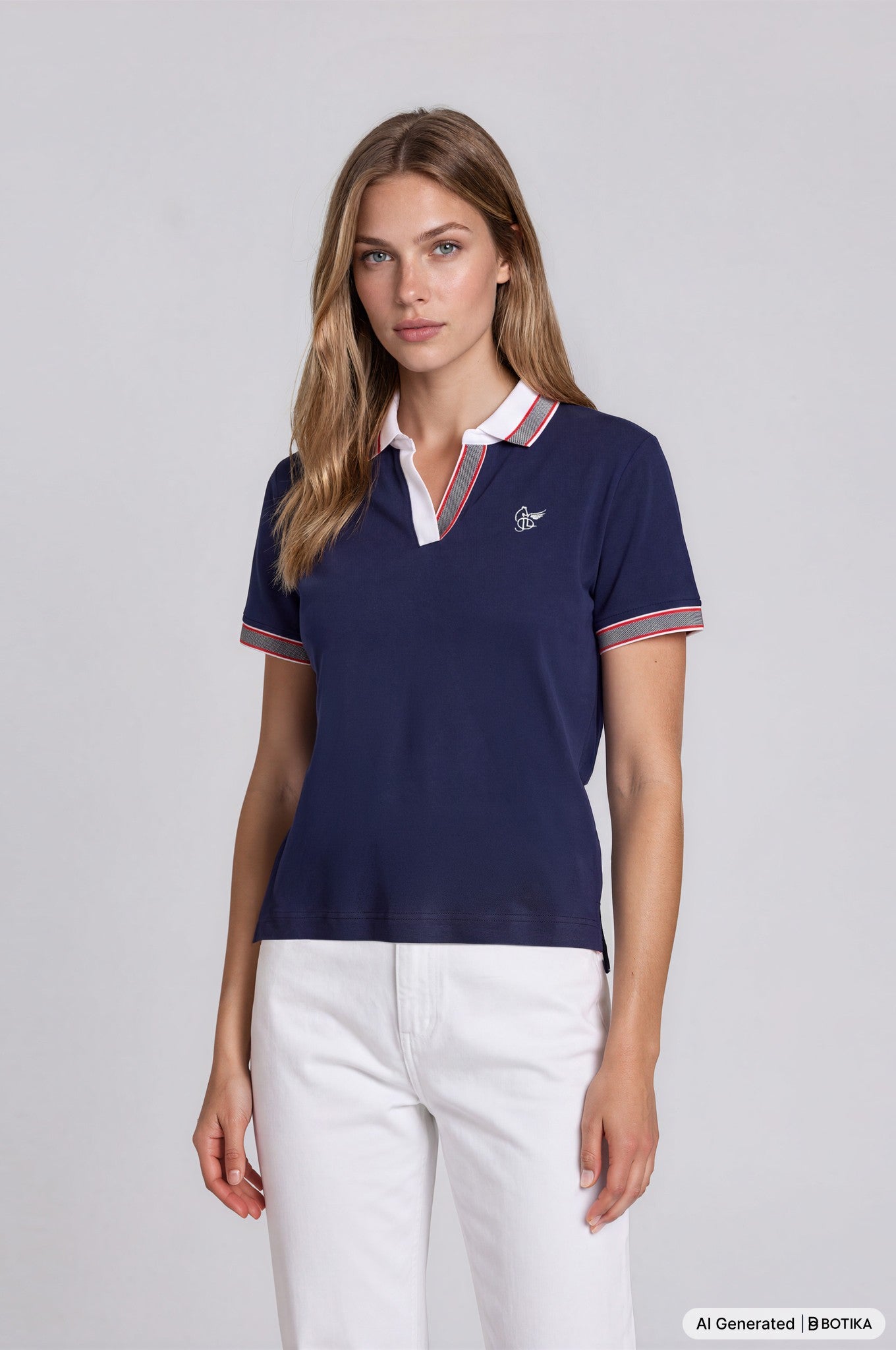 Navyblaues poloshirt feinpiqué mit weißen kragen- und ärmelabschlüssen und arm stay fresh® von hajo mode