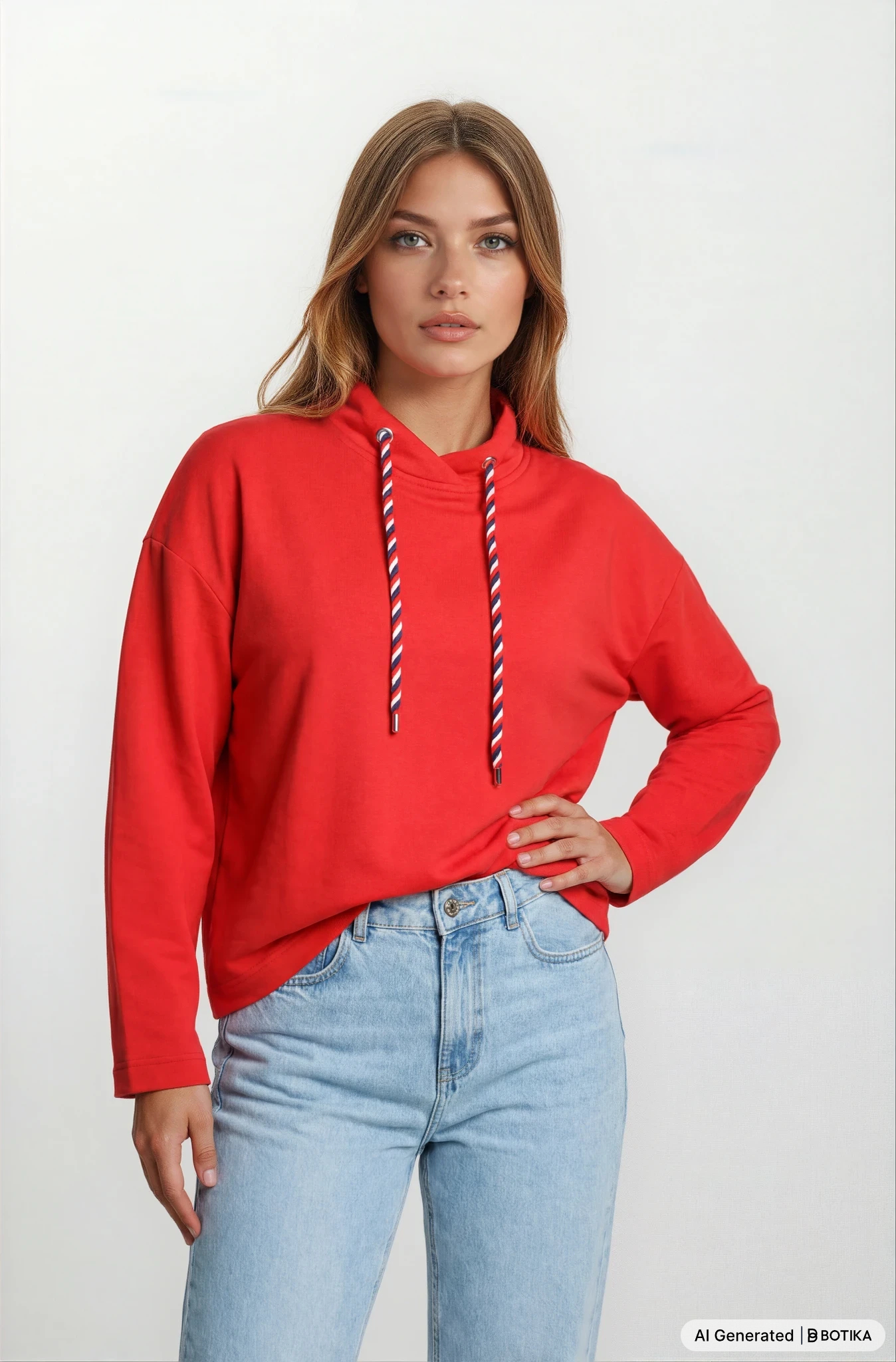 Roter hajo mode sweatshirt 1/1 arm mit langarm und gestreiften kordeln am kapuzenpullover