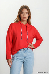 Roter hajo mode sweatshirt 1/1 arm mit langarm und gestreiften kordeln am kapuzenpullover