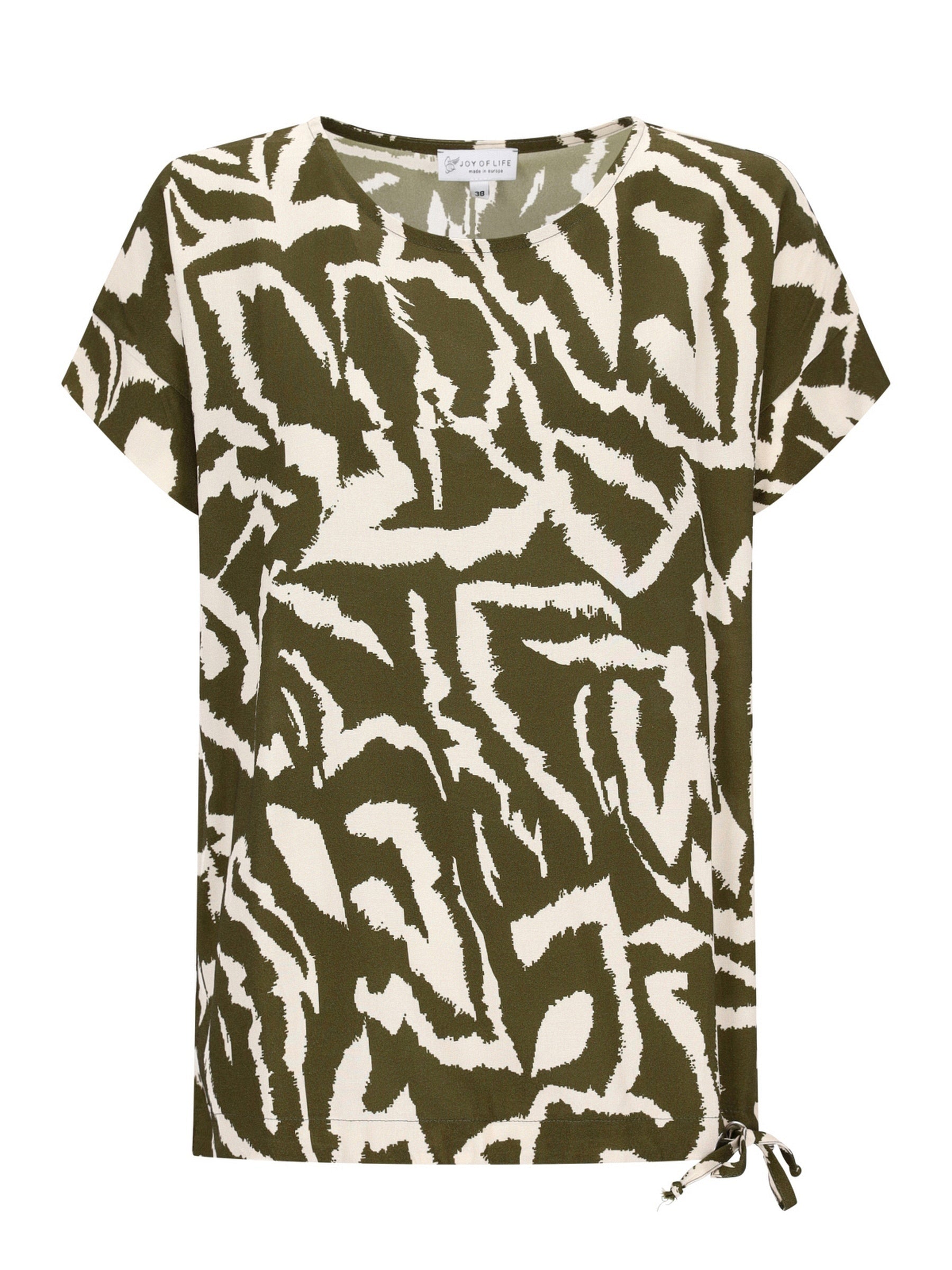 Shirtbluse abstrakter Animalprint in Olivgrün-Creme Pinselstrichmuster