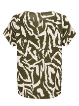 Shirtbluse abstrakter Animalprint in olivgrün-cremefarbenem Zebrafellmuster