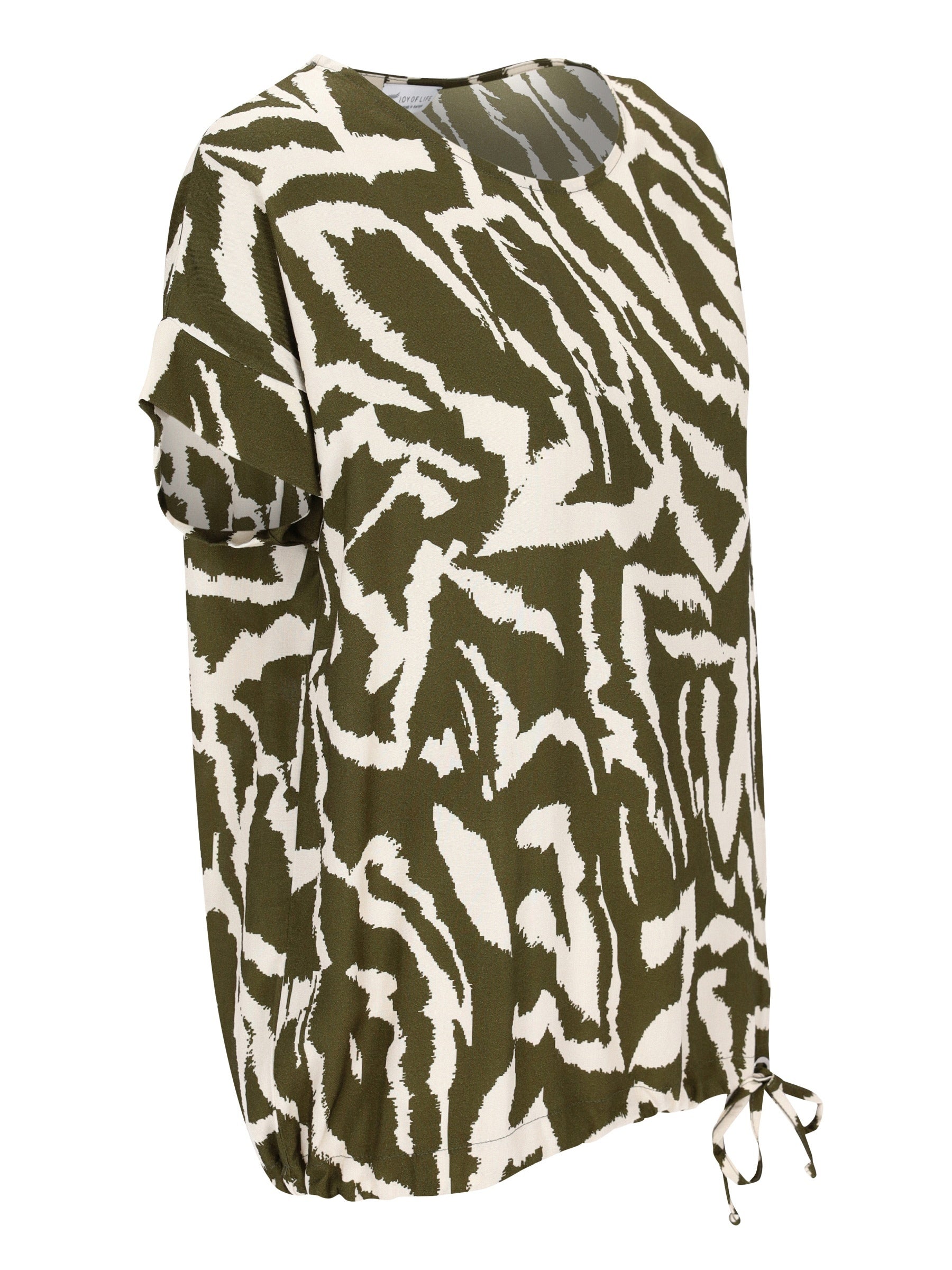 Shirtbluse abstrakter Animalprint in Olivgrün-Creme-Zebraprint, kurzärmelig