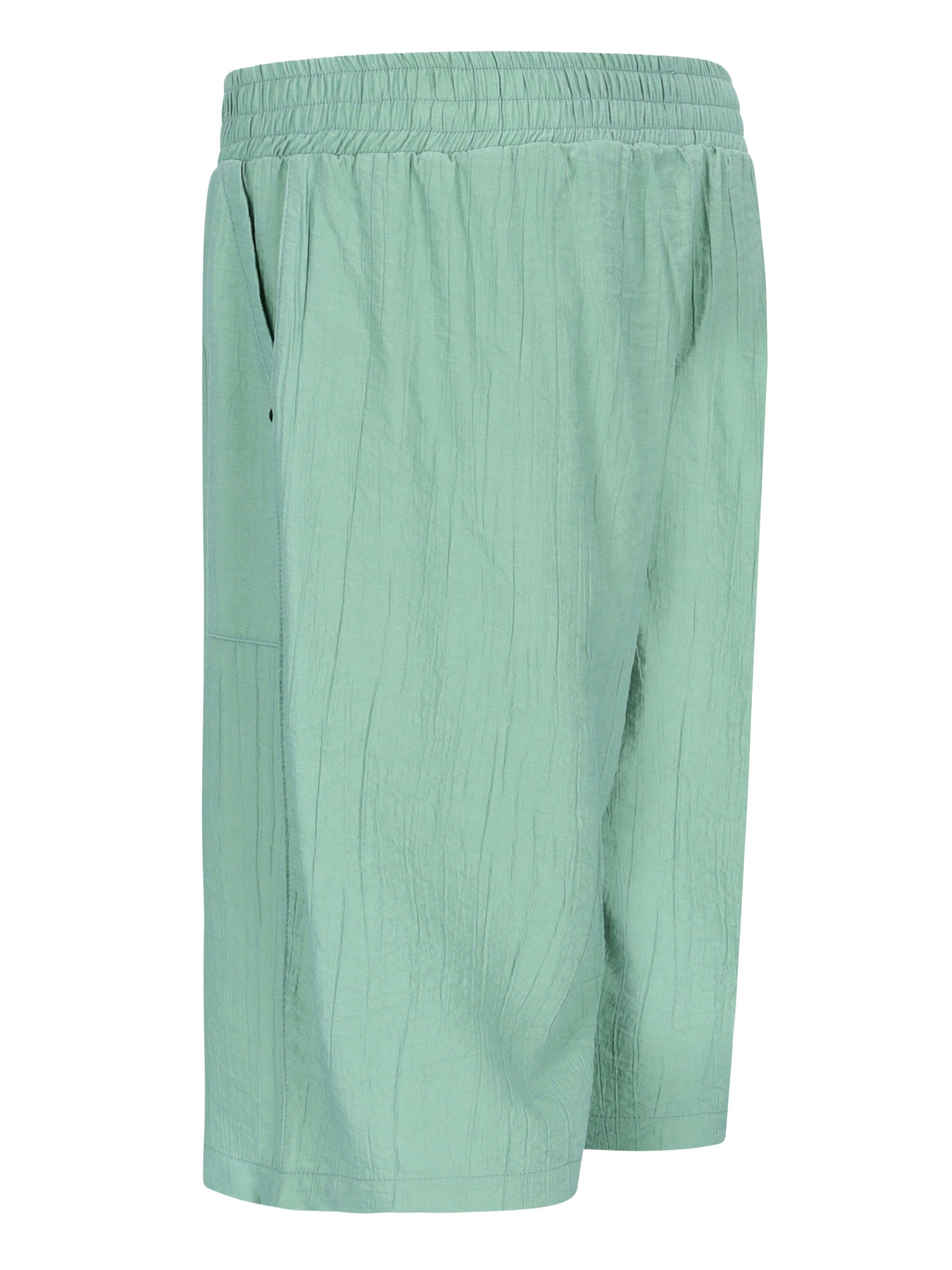 Bermuda Struktur Leinenoptik: Hellgrüne, strukturierte Shorts mit Gummizwang und Seitentaschen