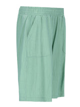 Bermuda Struktur Leinenoptik: hellgrüne, leichte Shorts mit Gummibund und Falten