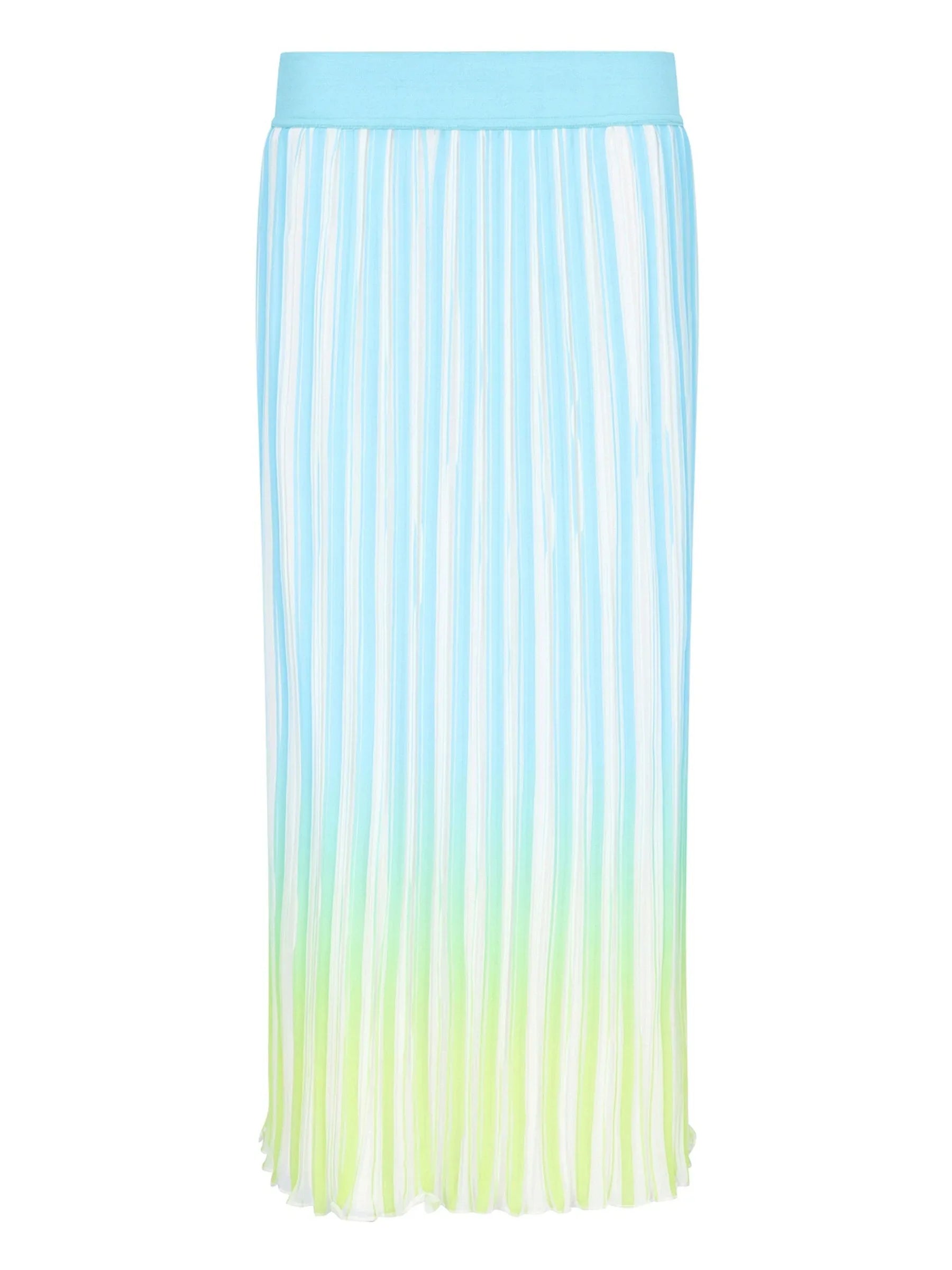 Plisseerock mehrfarbig bedruckt mit Blau-Grün-Verlauf und Falten
