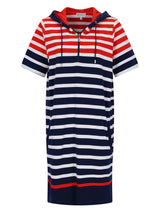 Sweatkleid mit Kapuze stay fresh® navy-weiß gestreift mit roten Akzenten