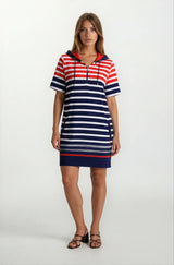 Sweatkleid mit Kapuze stay fresh® in Navy-Rot gestreift, Reißverschluss, Kurzarm