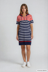 Navy und rot gestreiftes sweatkleid mit kapuze stay fresh® und lockerem, casual schnitt