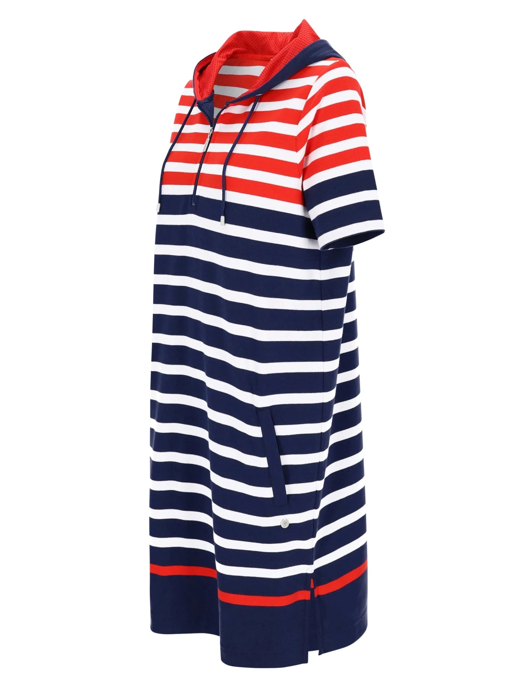 Sweatkleid mit Kapuze stay fresh® in Marine-Weiß gestreift mit roten Akzenten