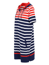 Sweatkleid mit Kapuze stay fresh® in Marine-Weiß gestreift mit roten Akzenten