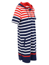 Sweatkleid mit Kapuze stay fresh® rot-weiß-blau gestreift mit Reißverschluss-Tasche