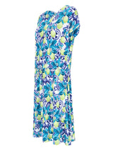 Kleid Jersey: knielanges Kleid mit türkisen Blumen und Limetten