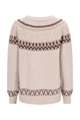 Beiger und brauner Norweger Stil Pullover aus fair Isle Strick mit geometrischen Mustern