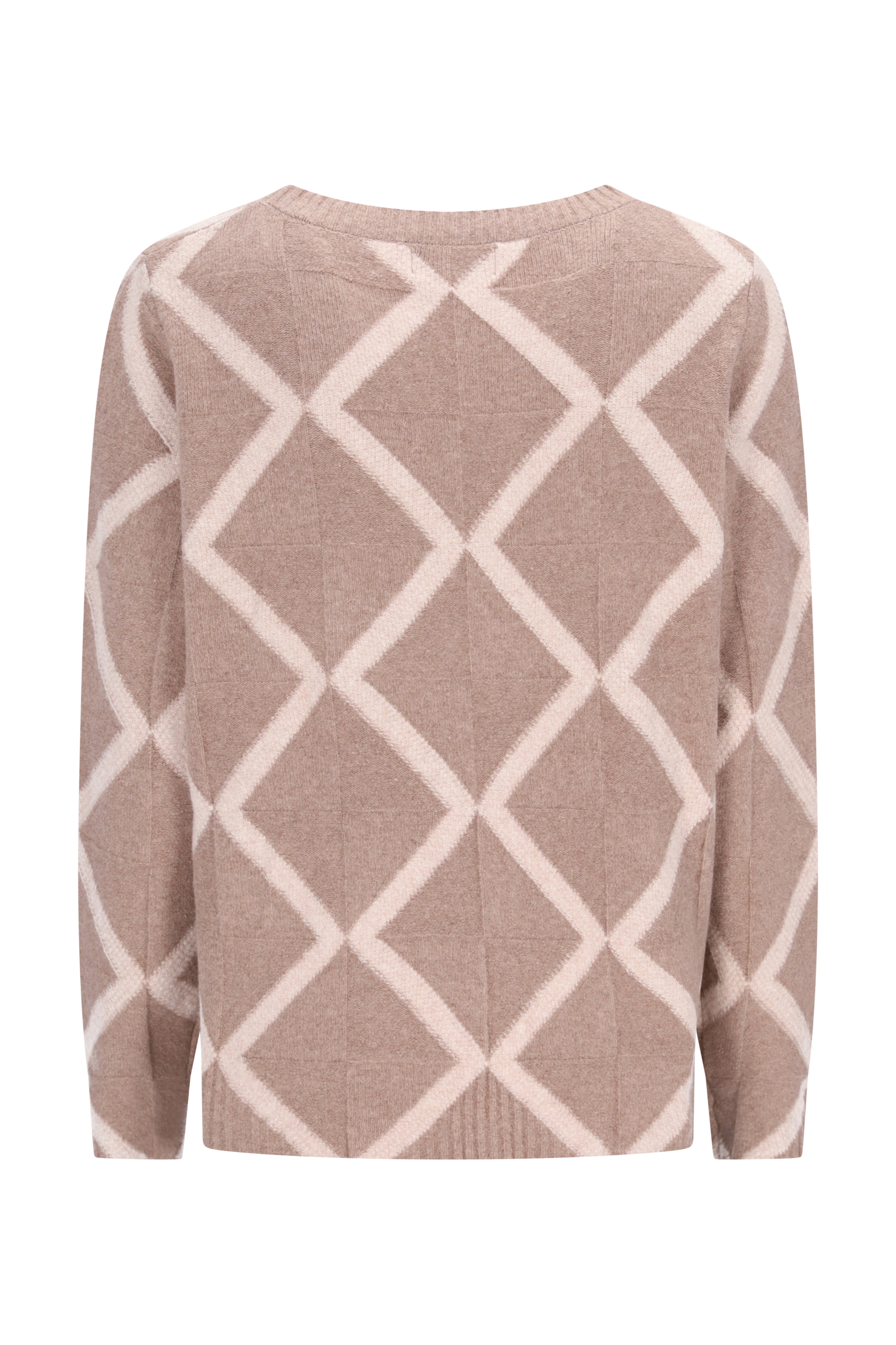 Beiger pullover intarsien raute aus strick mit cremefarbenem diamantmuster in beige