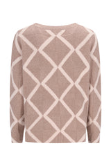 Beiger pullover intarsien raute aus strick mit cremefarbenem diamantmuster in beige