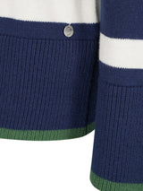 Pullover streifen navy blaue und weiße gestreifte strickpullover mit grüner bündchenkante