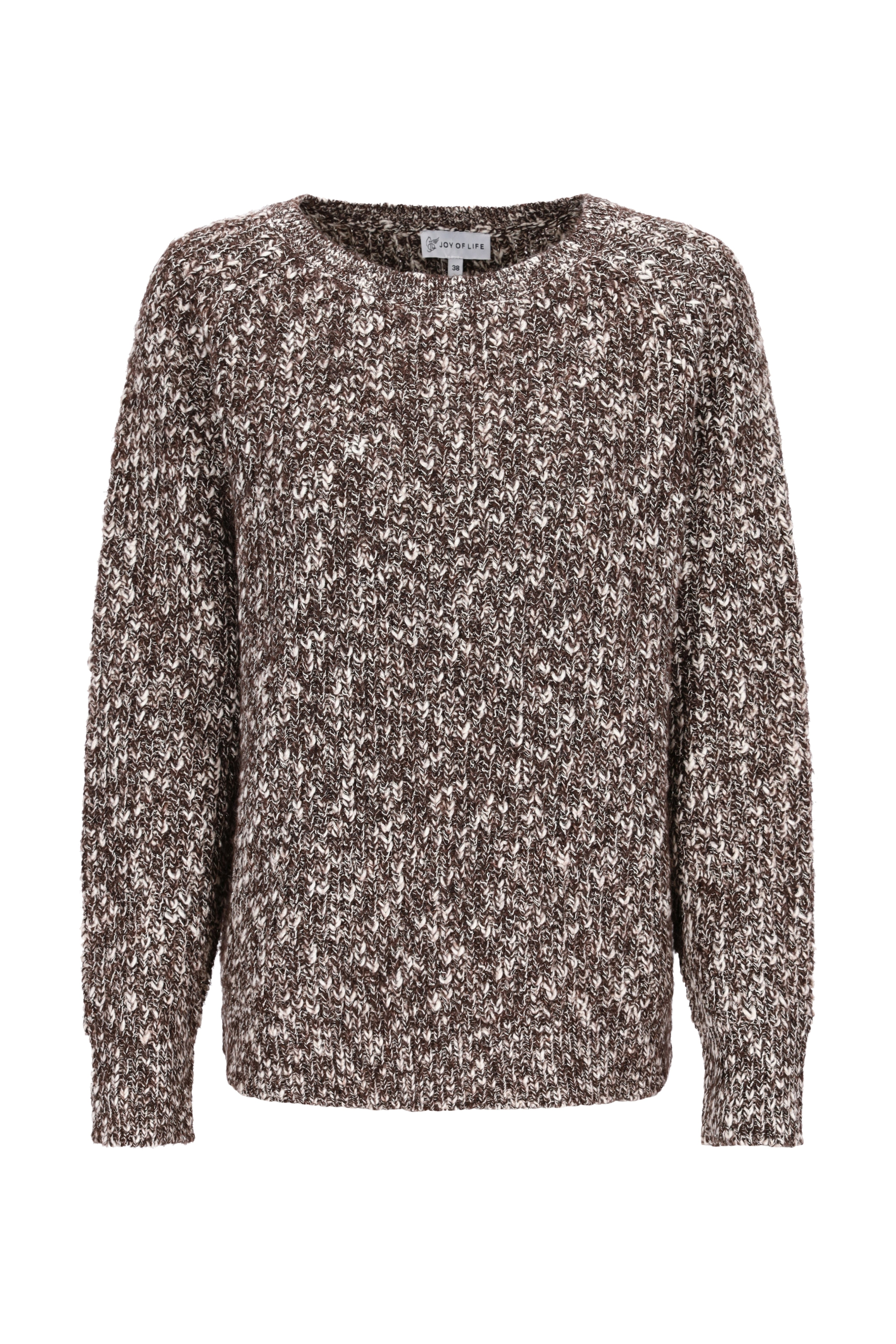 Pullover bouclé glanz ein gemütlicher langärmliger strickpullover in meliertem braun und creme mit grober textur