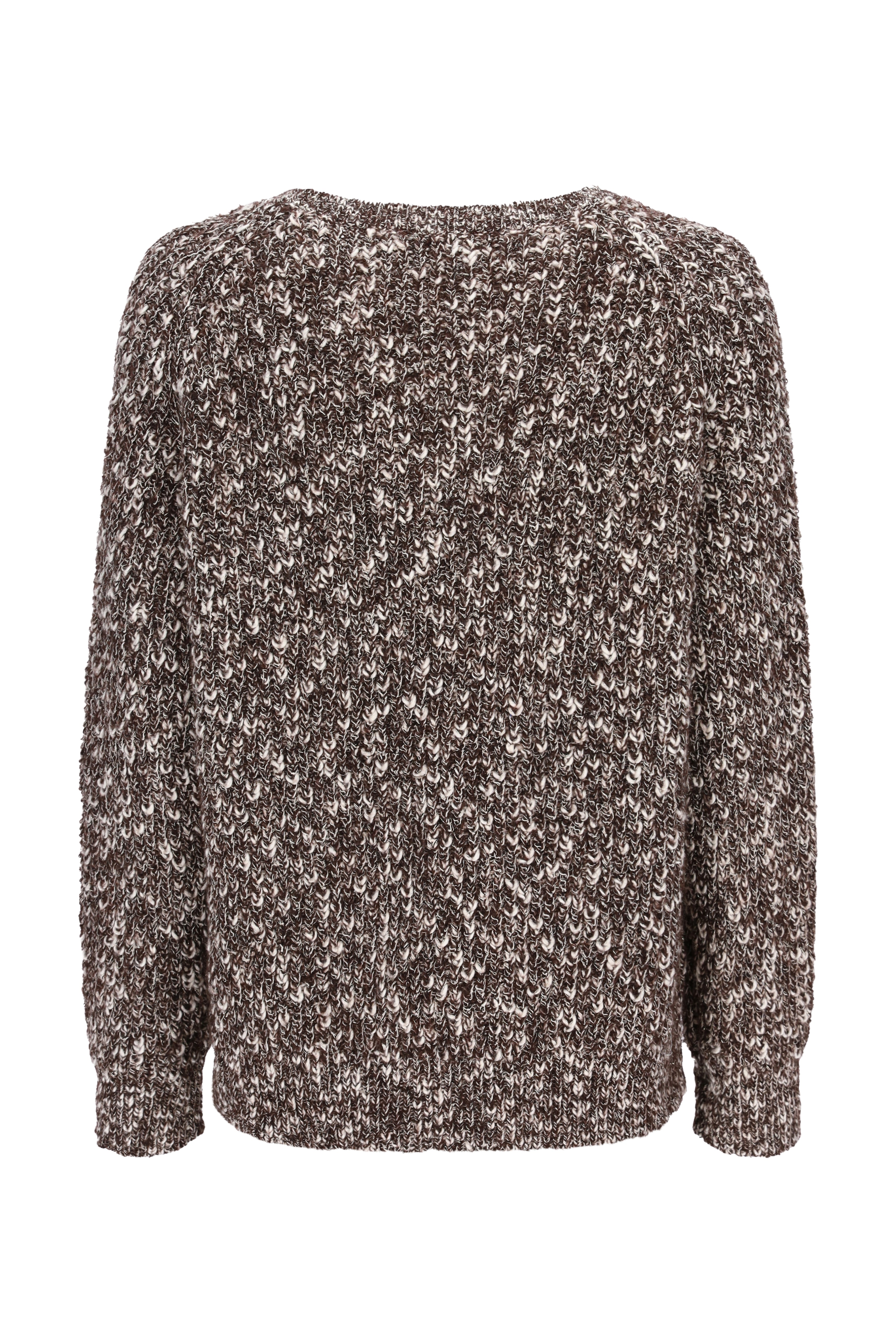 Pullover bouclé glanz langärmliger pullover mit strukturiertem strickmuster in braun und cremefarben
