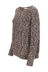 Pullover bouclé glanz langärmliger kuscheliger strickpullover in meliertem braun und creme mit strukturiertem webmuster