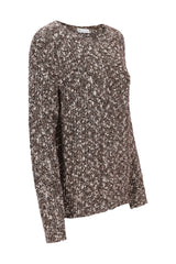 Pullover bouclé glanz langärmliger pullover in melierter braun-creme strickoptik aus bouclé-material
