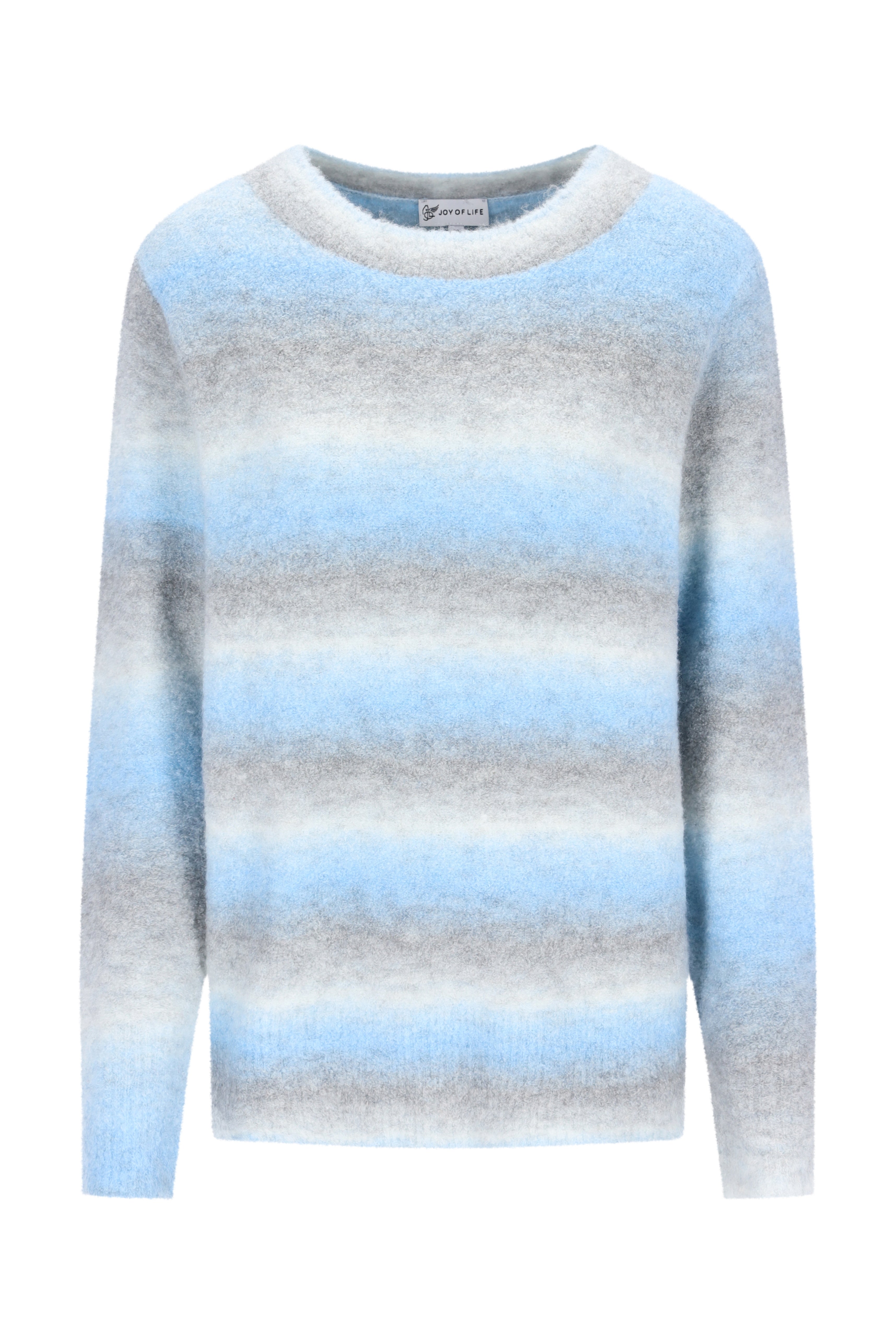 Pullover degradé streifen weicher, flauschiger pullover mit horizontalen streifen in hellblau und grau