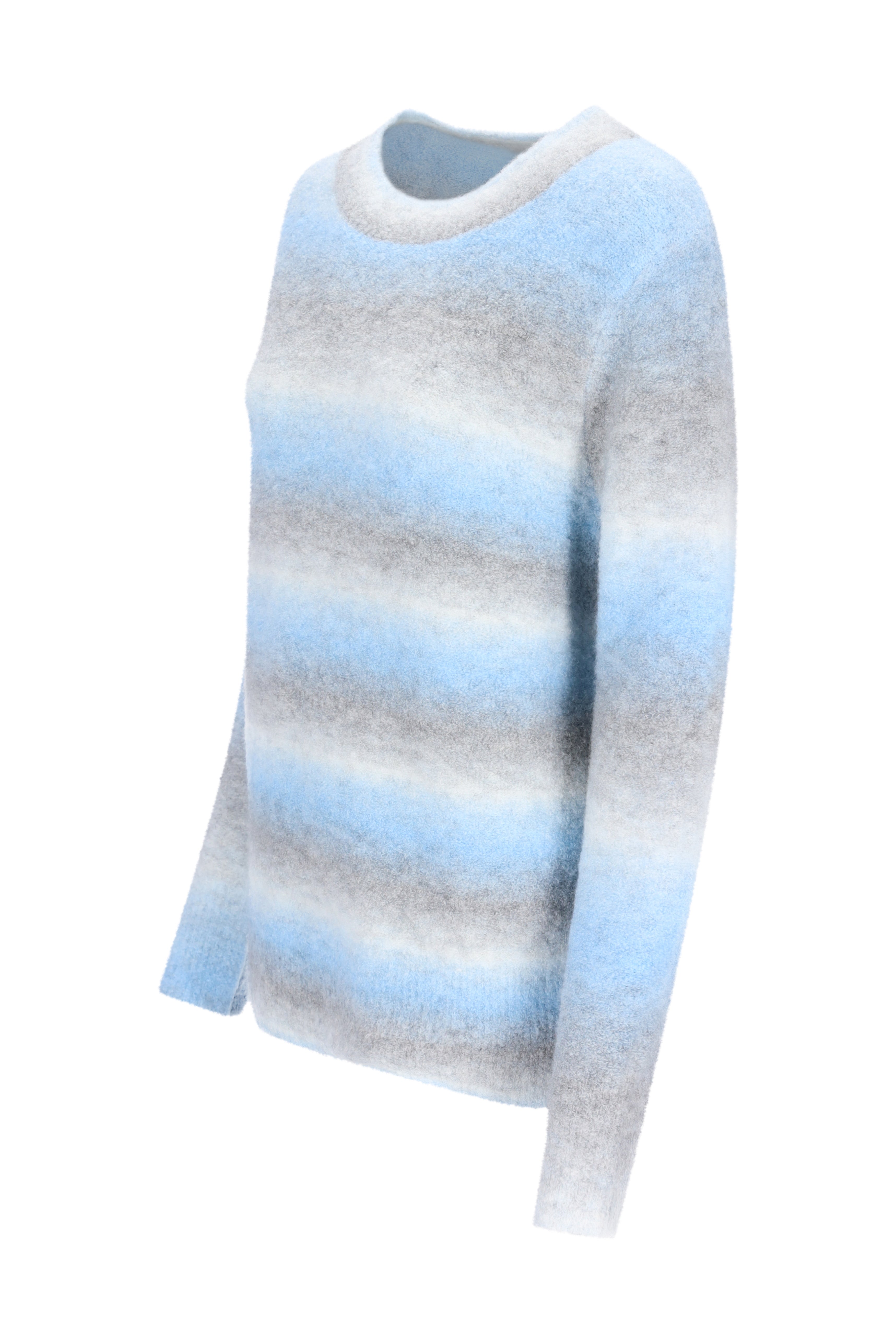 Pullover degradé streifen softes langarm-sweater mit horizontalen streifen in blau und grau und gemütlichem strukturstrick