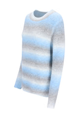 Pullover degradé streifen softes langarm-sweater mit horizontalen streifen in blau und grau und gemütlichem strukturstrick