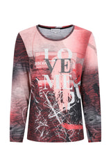 Strickshirt soft touch langarmshirt mit verlauf pink schwarz und love schriftzug mit strasssteinen