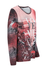 Strickshirt soft touch langärmliges top in pink, rot und schwarz mit bold love me grafik print