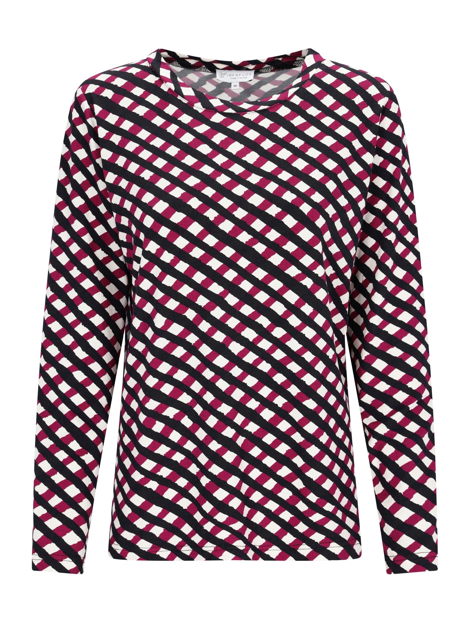 Shirt mit Karoprint mit langärmeligem damenshirt in schwarz weiß und magenta mit diagonalem streifenmuster