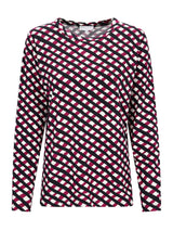 Shirt mit Karoprint mit langärmeligem damenshirt in schwarz weiß und magenta mit diagonalem streifenmuster