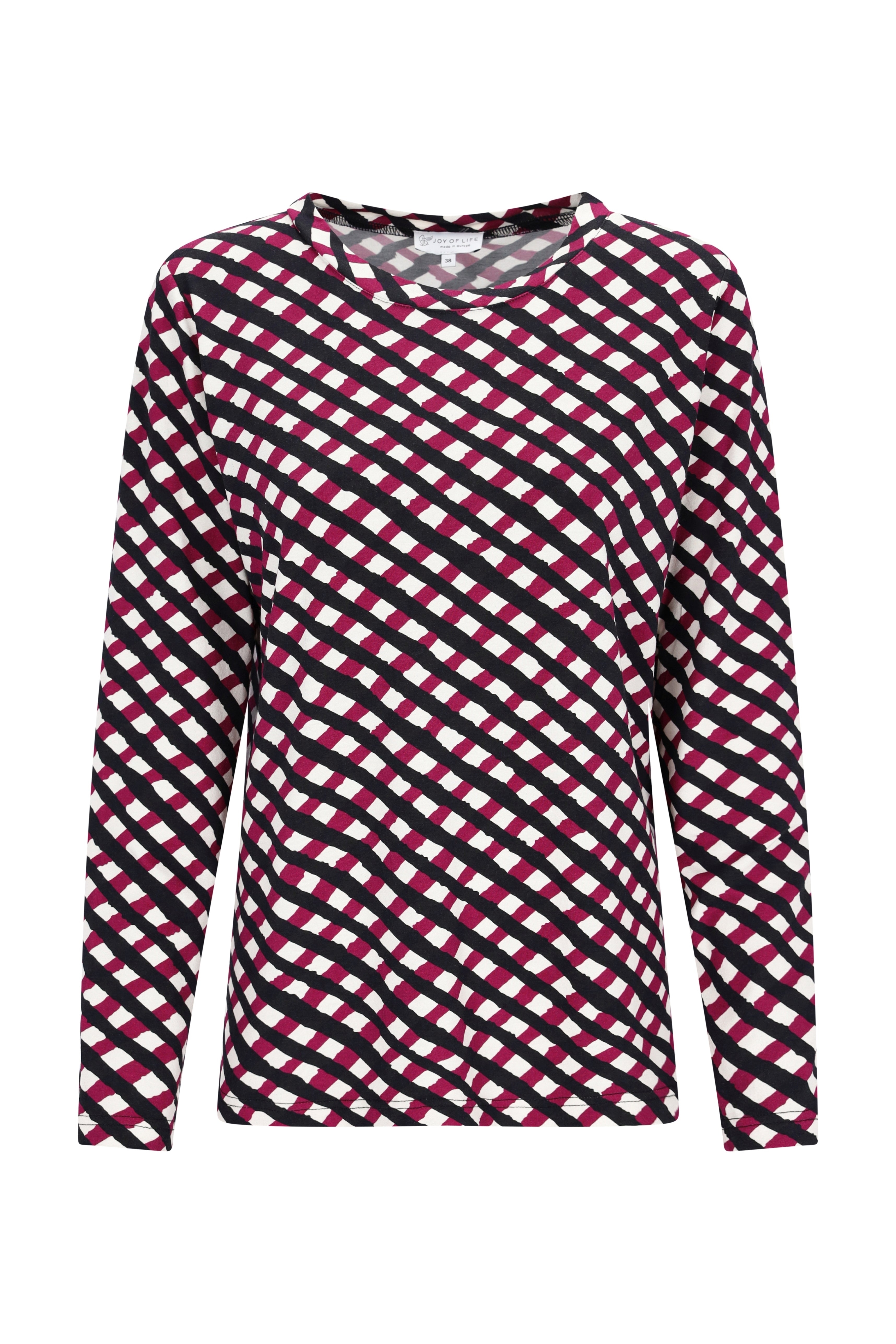 Shirt mit karoprint in damen langarm mit auffälligem diagonalmuster aus schwarz, weiß und magenta