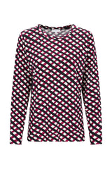 Shirt mit karoprint in damen langarm mit auffälligem diagonalmuster aus schwarz, weiß und magenta