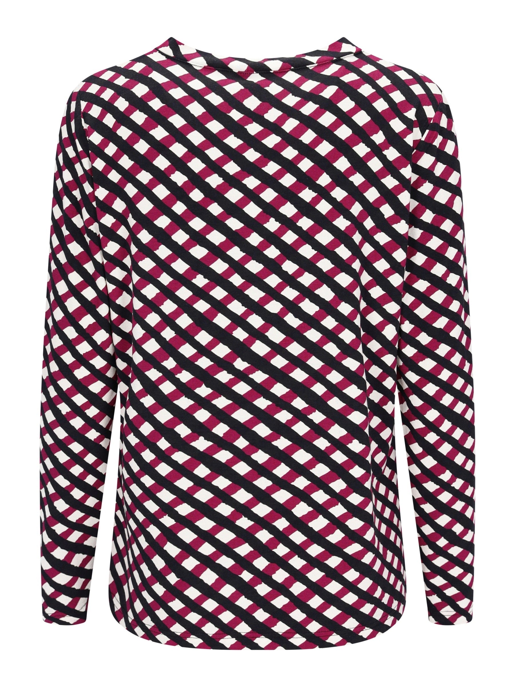 Langärmliges shirt mit karoprint und markantem diagonalen muster in magenta schwarz und weiß