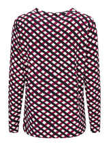 Langärmliges shirt mit karoprint und markantem diagonalen muster in magenta schwarz und weiß