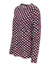 Flussiges langarmshirt mit kühlem diagonalem muster in schwarz weiß und magenta im karoprint-stil