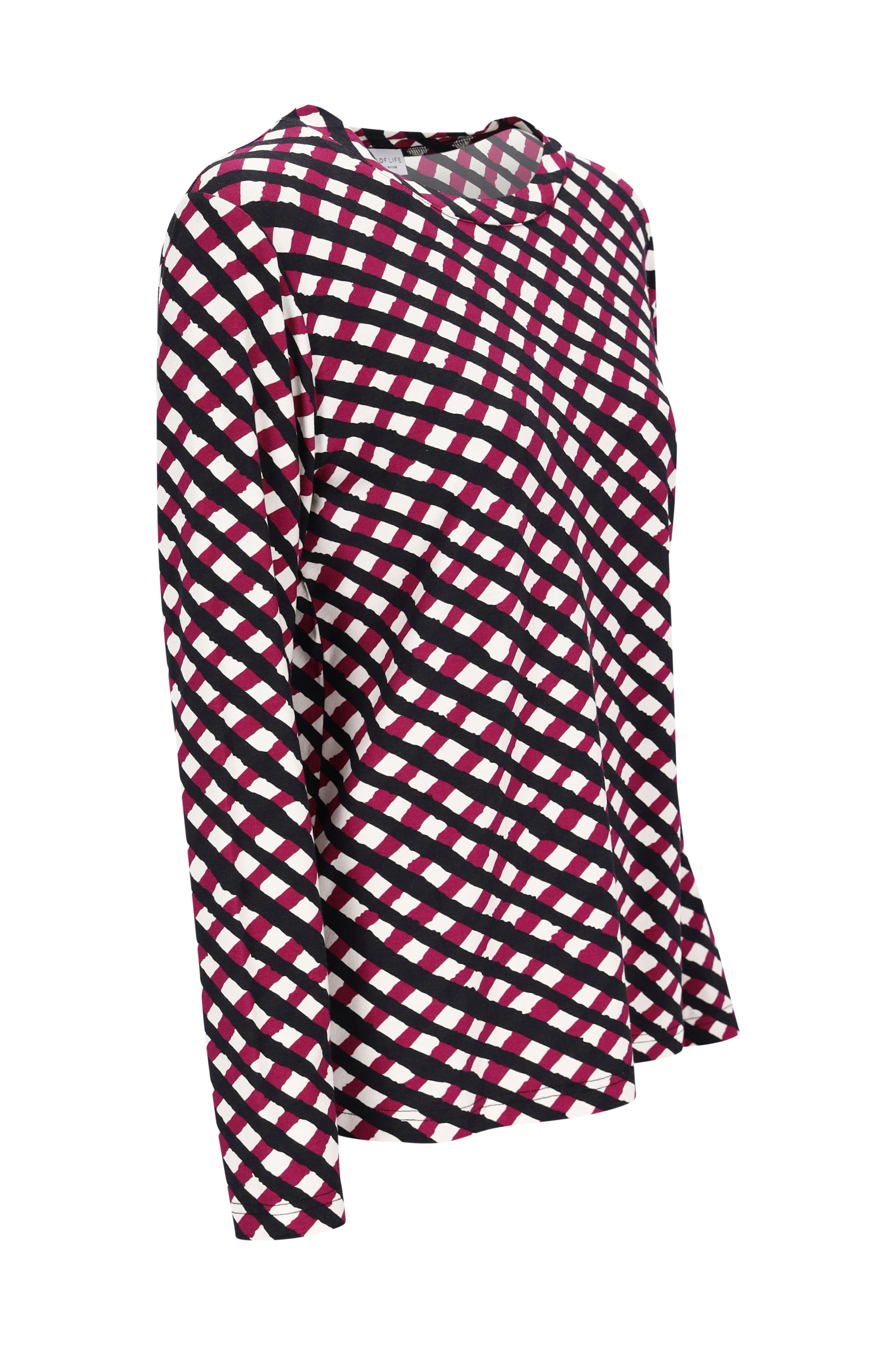 Shirt mit karoprint langarmshirt mit kräftigem diagonalstreifenmuster in schwarz weiß und magenta