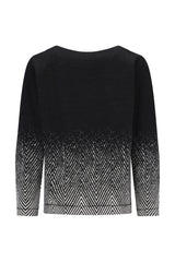 Schwarzer strickshirt soft touch pullover mit verlaufendem chevron-muster und silbernen akzenten am saum