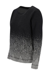 Schwarzer strickshirt soft touch pullover mit weichtextur und verlaufendem chevronmuster von schwarz zu weiß