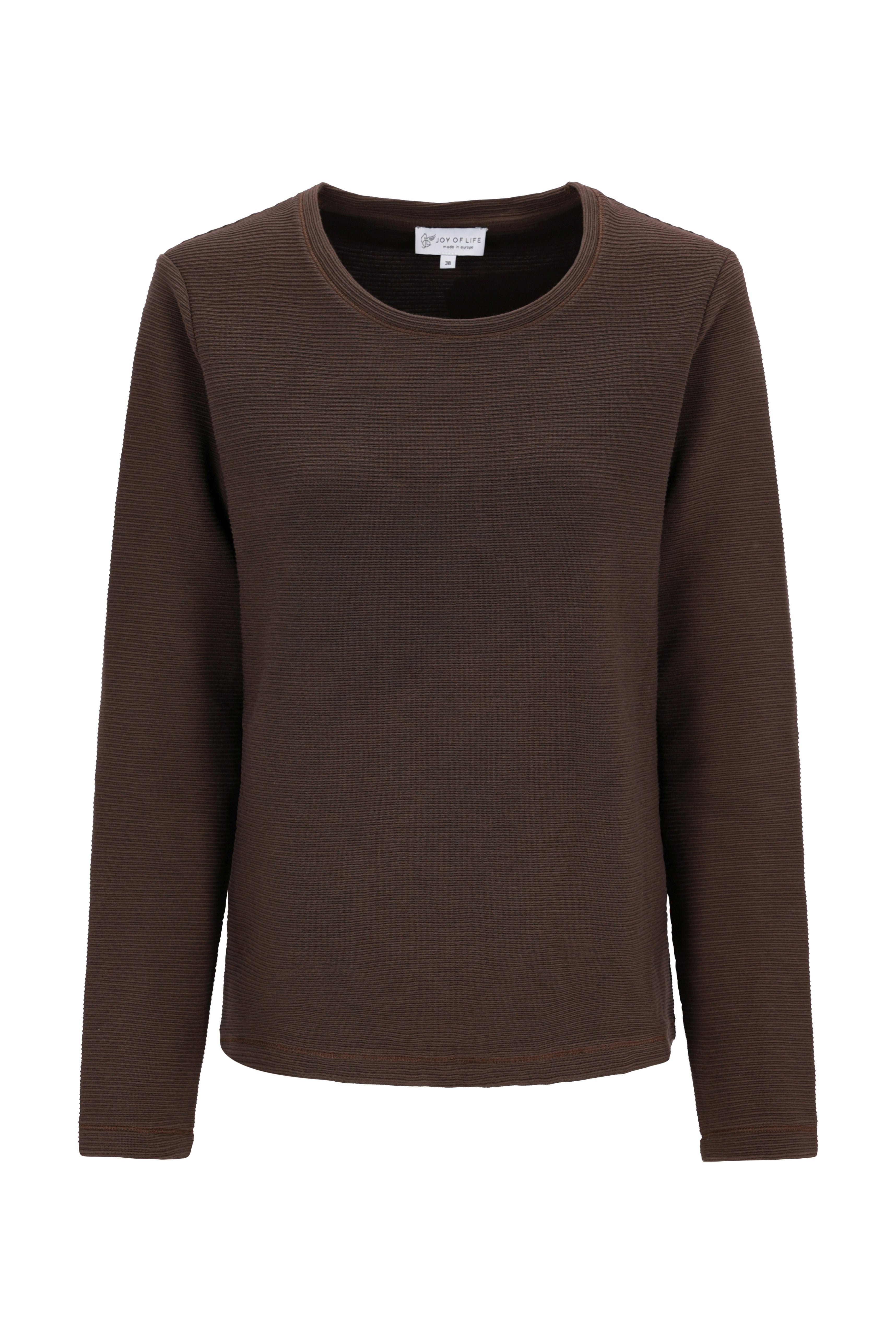 Braunes shirt struktur langarmshirt mit geripptem material und rundhalsausschnitt