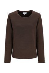 Braunes shirt struktur langarmshirt mit geripptem material und rundhalsausschnitt