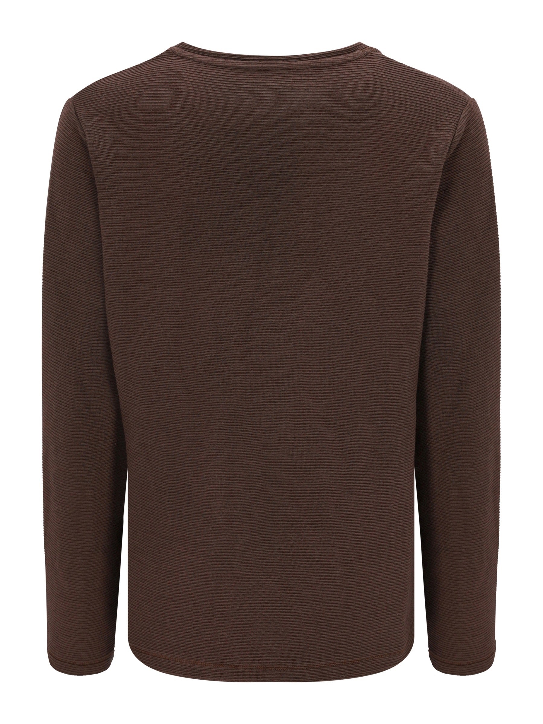 Braunes langärmeliges shirt struktur mit subtiler horizontaler rippenstruktur aus weichem material