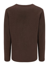 Braunes langärmeliges shirt struktur mit subtiler horizontaler rippenstruktur aus weichem material