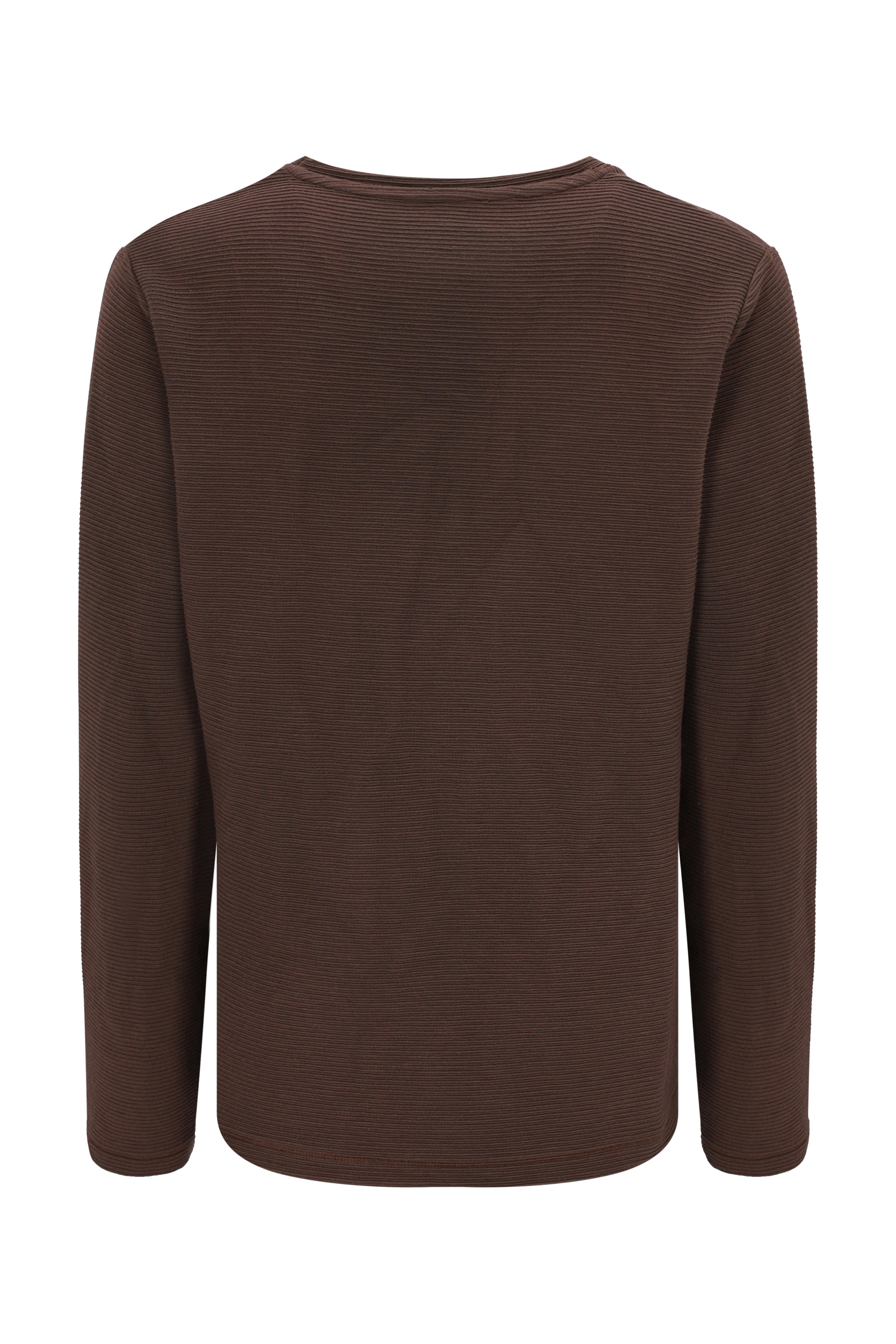 Braunes shirt struktur langarmshirt mit feiner horizontaler rippenstruktur aus weichem material