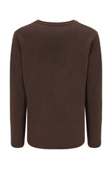 Braunes shirt struktur langarmshirt mit feiner horizontaler rippenstruktur aus weichem material